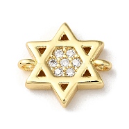 Rack Plating Brass Micro Pave Clear Cubic Zirconia Connector Charms, Star of David Links, Long-Lasting Plated, Lead Free & Cadmium Free, Real 18K Gold Plated, 10.5x10x2mm, Hole: 1mm(KK-K332-37G)