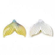 Transparent UV Printed Acrylic  Pendants, with Spray Paint Bottom, Whale Tail Shape, Yellow, 24.5x29.5x4mm, Hole: 1.4mm(TACR-S136-001G)