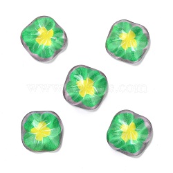 Oil Painting Style Resin Cabochons, Square with Flower, Lime Green, 24.5x24.5x8.5mm(CRES-P019-01B)
