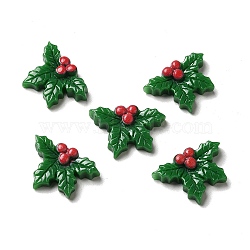 Christmas Opaque Resin Cabochons, Holly Leaves, Green, 18x25x5.5mm(RESI-K019-39)