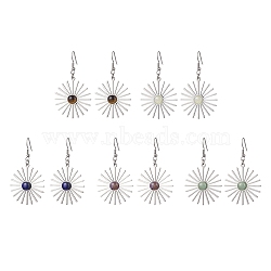 Star 201 Stainless Steel Natural Gemstone Dangle Earrings for Women, with 304 Stainless Steel Earring Hooks, Stainless Steel Color, 59~59.5x34.5mm(EJEW-JE05835)