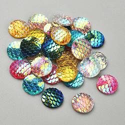 30Pcs 6 Colors Resin Cabochons, AB-Color, Flat Round with Mermaid Fish Scale, Mixed Color, 12x3mm, 5pcs/color(CRES-YW0001-25)