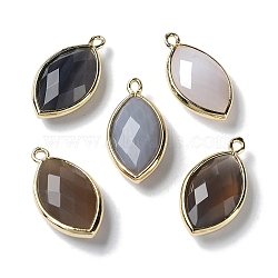 Natural Grey Agate Pendants, with Platinum Brass Edge, Faceted, Horse Eye, 22x12x5.5mm, Hole: 1.8mm(G-B009-01G-T)
