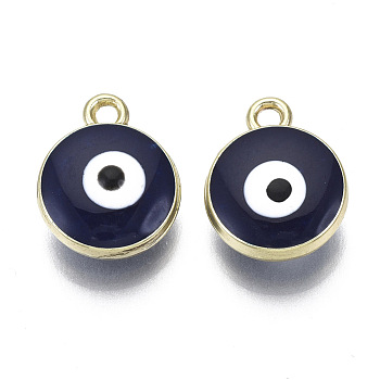 Alloy Pendants, with Enamel, Flat Round with Evil Eye, Midnight Blue, 18x14.5x8mm, Hole: 1.8mm