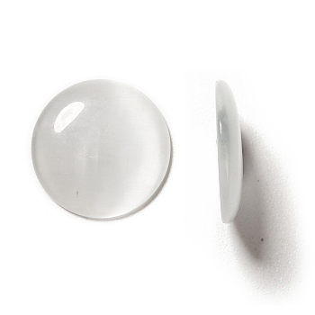Cat Eye Glass Cabochons, Half Round/Dome, White, about 16mm in diameter, 3mm thick