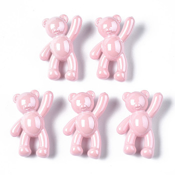 Opaque Acrylic Pendants, Pearl Luster Plated, Bear, Pink, 36x22x13.5mm, Hole: 2.5mm
