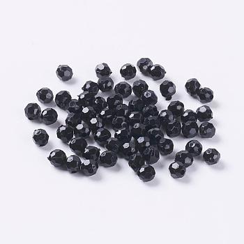 Black Faceted Round Acrylic Spacer Beads, Size:about 6mm in diameter, hole: 2mm