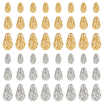 Elite 48Pcs 6 Styles Brass Hollow Spacer Beads, Teardrop, Platinum & Golden, 6~10x4~6mm, Hole: 1.4~1.5mm, 8pcs/style