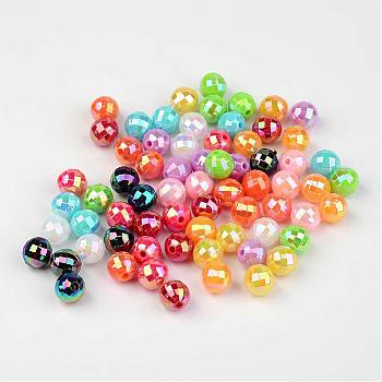 Faceted Colorful Eco-Friendly Poly Styrene Acrylic Round Beads, AB Color, Mixed Color, 8mm, Hole: 1.5mm, about 2000pcs/500g