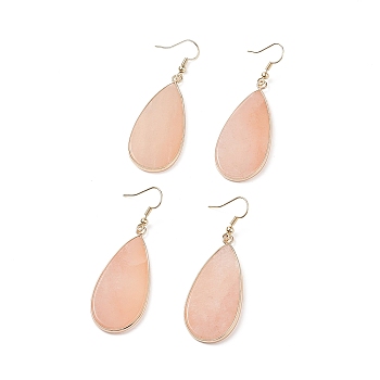 Natural Pink Aventurine Teardrop Dangle Earrings, Golden Tone Brass Jewelry for Women, Cadmium Free & Lead Free, 60mm, Pin: 0.6mm