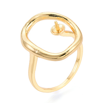 Oval Brass Cup Peg Ring Settings, Adjustable Ring Settings for Half Drilled Beads, Cadmium Free & Nickel Free & Lead Free, Real 18K Gold Plated, 19x16.5mm, Inner Diameter: 17mm, Pin: 0.8~1mm
