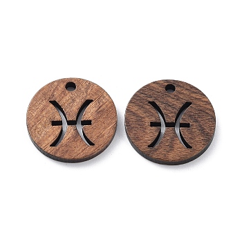 Walnut Wood Laser Cut Pendants, Hollow Constellation Charms, Undyed, Pisces, 20x2.4mm, Hole: 2mm