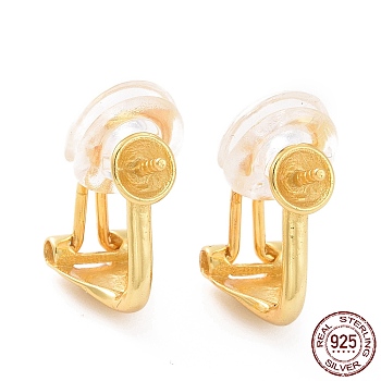 925 Sterling Silver Clip-on Earring Findings, Earring Settings for Half Drilled Beads, with Plastic Plug, Golden, 16x8x10mm, Pin: 0.8mm, Tray: 5mm