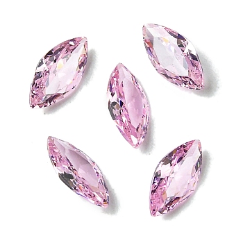 Cubic Zirconia Cabochons, Point Back, Horse Eye, Pink, 12x6x3mm