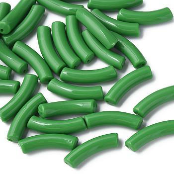 Opaque Acrylic Beads, Curved Tube, Dark Green, 32x10x8mm, Hole: 1.8mm