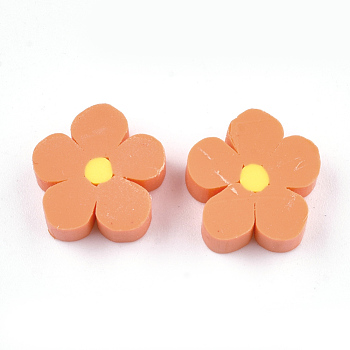 Handmade Polymer Clay Cabochons, Flower, Light Salmon, 15x14x6mm