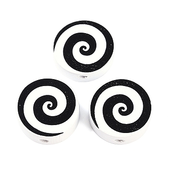 Halloween wood beads, White, Flat Round, 19x8mm, Hole: 3mm