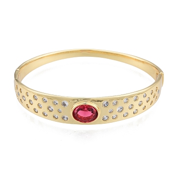 Cubic Zirconia Oval Hinged Bangle, Real 18K Gold Plated Brass Jewelry for Women, Cerise, Inner Diameter: 2-1/8x2-3/8 inch(5.3x6cm)