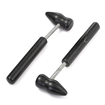 Natural Stone Needle Iron Massage Tools, Facial Roller, Hammer Shape & Spring, Black, 167x55x24mm