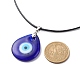 Blue Lampwork Evil Eye Pendant Necklace with Waxed Cord for Women(NJEW-JN03955-01)-5