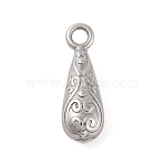 Non-Tarnish 304 Stainless Steel Pendants, Teardrop Charm, Stainless Steel Color, 17x6x5mm, Hole: 2mm(STAS-Z077-03P)