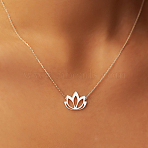 Buddhist Hollow Lotus Flower 201 Stainless Steel Pendant Necklaces for Women, Silver, 15.75 inch(40cm)(FS-WGA47F0-01)