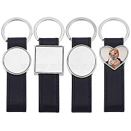 WADORN 4Pcs 4 Style Sublimation Keychain Blanks, PU Leather Keychain with Zinc Alloy Key Rings, Double-Side Printed Heat Transfer Keychain, Mixed Shape, Platinum, 10.1x3.2cm, 1pc/style(KEYC-WR0001-08)