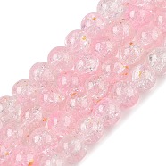 Baking Painted Crackle Glass Bead Strands, with Gold Powder, Round, Pink, 8mm, Hole: 1.2mm, about 103pcs/strand, 30.08~30.7''(76.4~78cm)(DGLA-R053-03E-A)