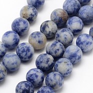 Natural Blue Spot Jasper Round Bead Strands, Frosted, Round, 4mm, Hole: 0.8mm, about 90pcs/strand, 14.1 inch(G-D679-4mm)