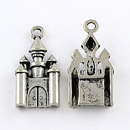 Tibetan Style Zinc Alloy Pendants, Lead Free & Cadmium Free, Castle, Antique Silver, 28x14x5mm, Hole: 2mm, about 142pcs/500g(TIBEP-R334-133AS-RS)