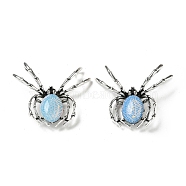 Dual-use Items Alloy Brooch, with Opalite and Rhinestone, Spider, 46x54x12mm, Hole: 4x3.5mm(JEWB-C026-06B-AS)