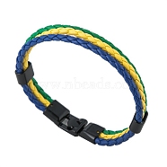 PU Leather Triple Layer Multi-strand Bracelets, with Alloy Clasp, Marine Blue, 8-1/8 inch(20.5cm)(PW-WG47313-02)