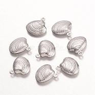 316 Surgical Stainless Steel Pendants, Shell, Stainless Steel Color, 14x13.5x3mm, Hole: 1mm(X-STAS-K096-24P)
