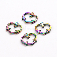 Ion Plating(IP) 304 Stainless Steel Toggle Clasps Parts, Heart, Rainbow Color, 15x15.5x2mm, Hole: 1.6mm(STAS-D142-06B-M)