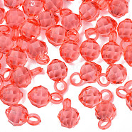Transparent Acrylic Pendants, Faceted, Round, Red, 18x11x11mm, Hole: 4mm(MACR-S373-125-B07)
