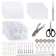 DIY Jewelry Kit, with Heat Shrink Sheets Film, Alloy Handheld Puncher, Stainless Steel Tweezers, Iron Split Key Rings & Earring Hooks & Scissors and Cord Loop Mobile Straps, Platinum & Stainless Steel Color, 29x20x0.2cm(DIY-NB0003-02)