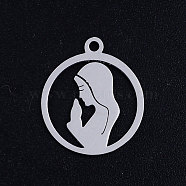 201 Stainless Steel Pendants, Virgin Mary, Stainless Steel Color, 17.5x15x1mm, Hole: 1.5mm(STAS-S105-JN383-1-15)
