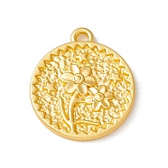 Alloy Pendants, Flat Round with Flower & Star, Matte Gold Color, 20x18x2mm, Hole: 1.5mm(PALLOY-F282-09MG)