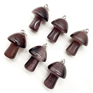 Cat Eye Pendants, with Stainless Steel Finding, Mushroom Charm, Coconut Brown, 20x15mm(FIND-SZC0010-576)