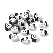 Handmade Polymer Clay Beads, Panda, White, 8~11x9.5~12x5mm, Hole: 2mm(CLAY-G109-02B)