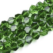 Glass Beads Strands, Faceted, Triangular Pyramid, Green, 9x9x9mm, Hole: 1.5mm, about 50pcs/strand, 17.3 inch(GLAA-T006-06B-07)