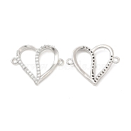Brass Micro Pave Clear Cubic Zirconia Connector Charms, Heart Links, Platinum, 17.5x22x3mm, Hole: 1.4mm(KK-E068-VB048)