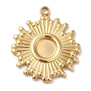 304 Stainless Steel Pendant Cabochon Settings, Sun Charm, Real 14K Gold Plated, Tray: 4.5mm, 19x16x1.7mm, Hole: 1.4mm(STAS-K263-38G)