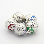 Round Platinum Plated Alloy Enamel Magnetic Clasps with Loops, Mixed Color, 17x13mm, Hole: 2mm(ENAM-P110-M)