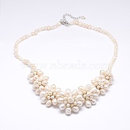 Flower Pearl Bib Statement Necklaces, with Brass Lobster Claw Clasps, PapayaWhip, 18.1 inches(NJEW-N0014-33)