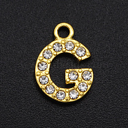 Alloy Rhinestone Charms, Golden, Crystal, Letter, Letter.G, 12.5x9x2mm, Hole: 1.5mm(PALLOY-S098-DA021-G)