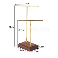 2 Golden Tone T-Bar Metal Dangle Earring Jewelry Display Rack with Wooden Base, Coconut Brown, 70x100x180mm(PW-WG96331-02)