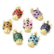 Rack Plating Brass Enamel Cubic Zirconia Pendants, Real 18K Gold Plated, Long-Lasting Plated, Mixed Color, 24x16x6mm, Hole: 5x3mm(KK-Q771-06G)