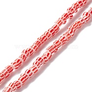 Handmade Lampwork Beads Strands,  2 Tone, Column, Red, 4~5.5x2~4mm, Hole: 1.8mm, about 130pcs/strand, 14.96~15.16 inch(38~38.5cm)(BLOW-K001-01A-01)