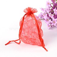 Organza Gift Bags with Drawstring, Jewelry Pouches, Wedding Party Christmas Favor Gift Bags, Red, Size: about 8cm wide, 10cm long(OP-002-2)